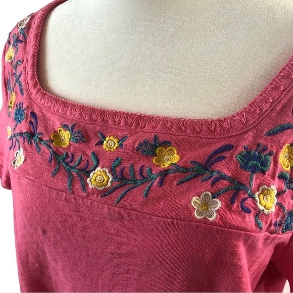 Talbot Cotton Popover Top Women LP Pink with Multicolor Floral Embroidery - Picture 2 of 9
